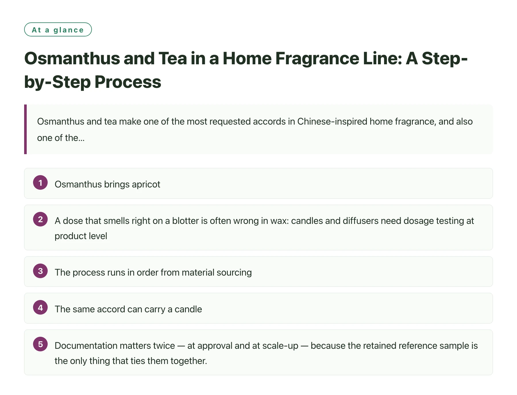 Osmanthus and Tea in a Home Fragrance Line: A Step-by-Step Process——全文要点速览